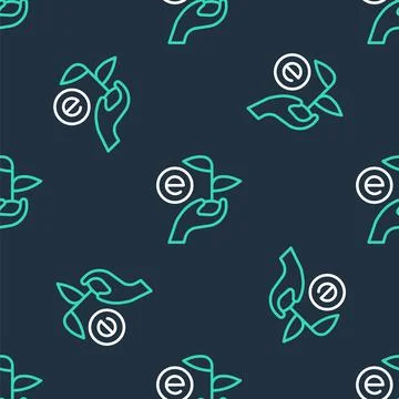 Line Leaf in hand of environmental protection icon isolated seamless pattern on Illustrazione stock