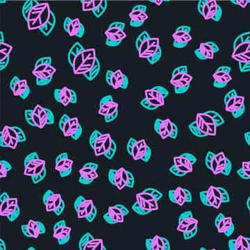 Line Leaf icon isolated seamless pattern on black background. Leaves sign. Fresh Stock Illustration