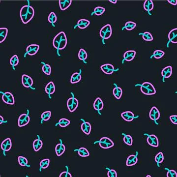 Line Leaf icon isolated seamless pattern on black background. Leaves sign. Fresh Illustrazione stock