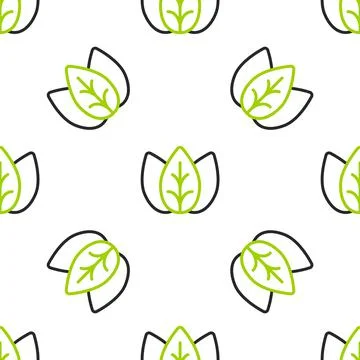 Line Leaf icon isolated seamless pattern on white background. Leaves sign. Fresh Stock Illustration