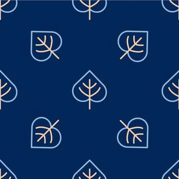 Line Leaf icon isolated seamless pattern on blue background. Leaves sign. Fresh Stock Illustration
