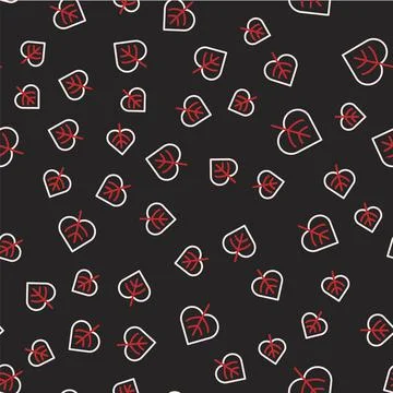 Line Leaf icon isolated seamless pattern on black background. Leaves sign. Fresh Stock Illustration