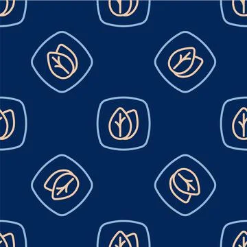 Line Leaf icon isolated seamless pattern on blue background. Leaves sign. Fresh Stock Illustration