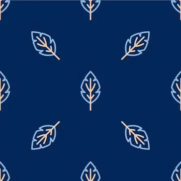 Line Leaf icon isolated seamless pattern on blue background. Leaves sign. Fresh Stock Illustration