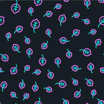 Line Leaf icon isolated seamless pattern on black background. Leaves sign. Fresh Stock Illustration