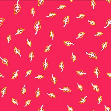 Line Leaf icon isolated seamless pattern on red background. Leaves sign. Fresh 스톡 일러스트