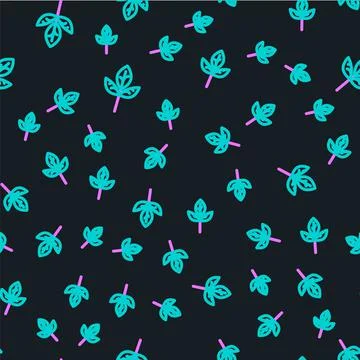Line Leaf icon isolated seamless pattern on black background. Leaves sign. Fresh Stock Illustration