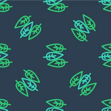 Line Leaf icon isolated seamless pattern on blue background. Leaves sign. Fresh Stockillustratie