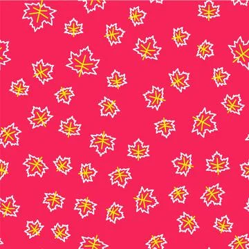 Line Leaf icon isolated seamless pattern on red background. Leaves sign. Fresh Stock Illustration