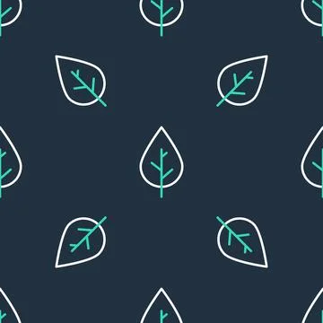 Line Leaf icon isolated seamless pattern on black background. Fresh natural p Stock Illustration