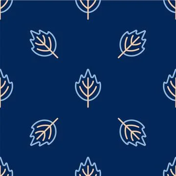 Line Leaf icon isolated seamless pattern on blue background. Leaves sign. Fre Stock Illustration
