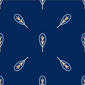 Line Leaf icon isolated seamless pattern on blue background. Leaves sign. Fre Stock Illustration