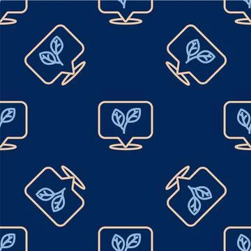 Line Leaf icon isolated seamless pattern on blue background. Leaves sign. F.. Stock Illustration