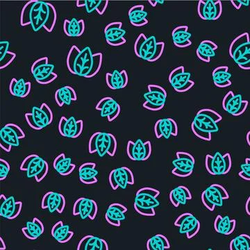 Line Leaf icon isolated seamless pattern on black background. Leaves sign. .. Stock Illustration