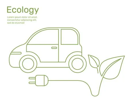 Line leaf with plug to Electric car ecology concept nature conservation. Ve.. Stock Illustration