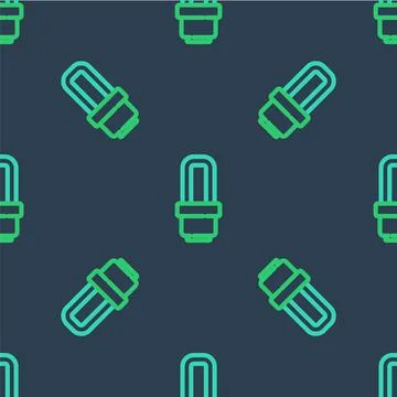 Line LED light bulb icon isolated seamless pattern on blue background Stock Illustration