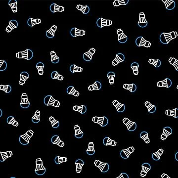 Line LED light bulb icon isolated seamless pattern on black background Stock Illustration