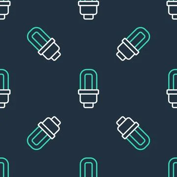 Line LED light bulb icon isolated seamless pattern on black background Illustrazione stock