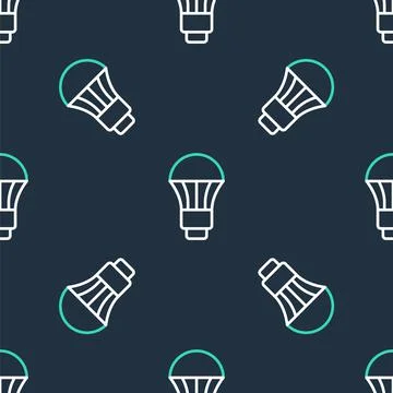 Line LED light bulb icon isolated seamless pattern on black background Stock Illustration
