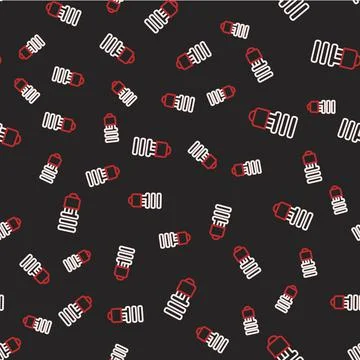 Line LED light bulb icon isolated seamless pattern on black background Stock Illustration