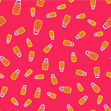 Line LED light bulb icon isolated seamless pattern on red background. Econo.. Stock Illustration