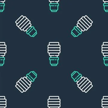 Line LED light bulb icon isolated seamless pattern on black background. Eco.. Stock Illustration