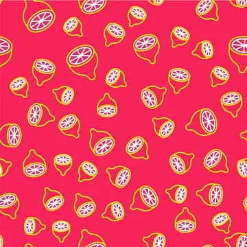 Line Lemon icon isolated seamless pattern on red background. Vector イラスト素材