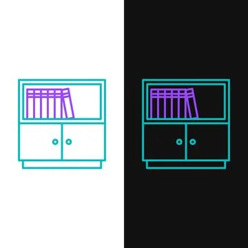 Line Library bookshelf icon isolated on white and black background. Colorfu.. Stock Illustration
