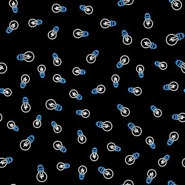 Line Light bulb with concept of idea icon isolated seamless pattern on black Illustrazione stock