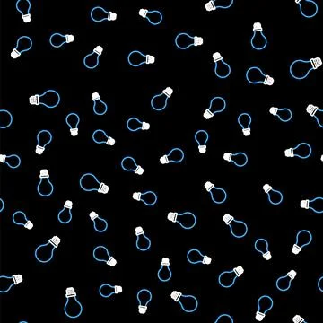 Line Light bulb with concept of idea icon isolated seamless pattern on black Stock Illustration
