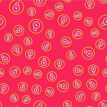 Line Light bulb with concept of idea icon isolated seamless pattern on red Stock Illustration