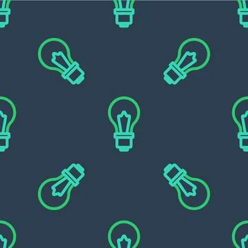 Line Light bulb with concept of idea icon isolated seamless pattern on blue Illustrazione stock