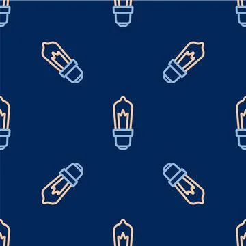 Line Light bulb with concept of idea icon isolated seamless pattern on blue Illustrazione stock