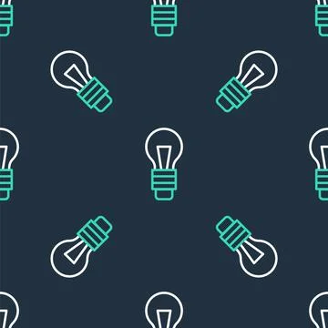 Line Light bulb with concept of idea icon isolated seamless pattern on black Illustrazione stock