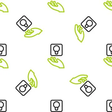 Line Light bulb with concept of idea icon isolated seamless pattern on white Illustrazione stock