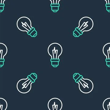 Line Light bulb with concept of idea icon isolated seamless pattern on black Illustrazione stock