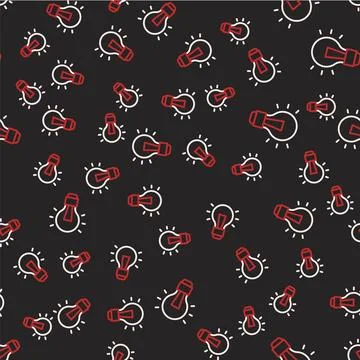 Line Light bulb with concept of idea icon isolated seamless pattern on black Illustrazione stock
