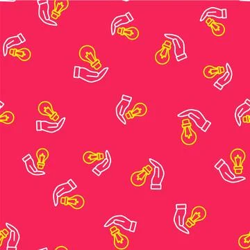 Line Light bulb in hand with concept of idea icon isolated seamless pattern.. Stock-Illustration