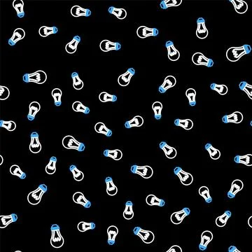 Line Light bulb icon isolated seamless pattern on black background. Energy and 스톡 일러스트