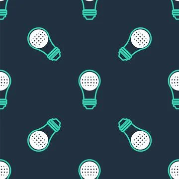 Line Light bulb with inside world globe icon isolated seamless pattern on bla Stock Illustration