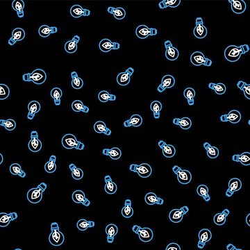 Line Light bulb with leaf icon isolated seamless pattern on black background Illustrazione stock