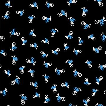 Line Light bulb with leaf icon isolated seamless pattern on black background Stock Illustration