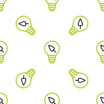 Line Light bulb with leaf icon isolated seamless pattern on white backgroun.. Stock Illustration