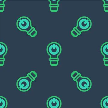 Line Light bulb with lightning symbol icon isolated seamless pattern on blue Illustrazione stock