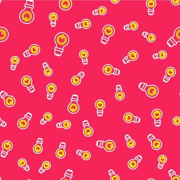 Line Light bulb with lightning symbol icon isolated seamless pattern on red.. Illustrazione stock