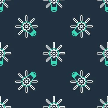 Line Light bulb with rays shine and gear inside icon isolated seamless pattern Stock Illustration