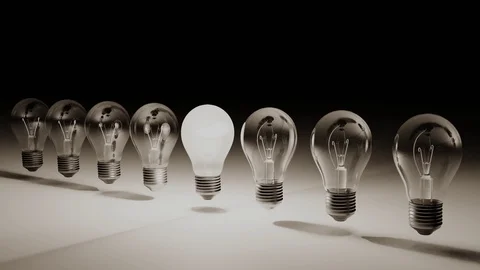 Line of light bulbs, having a great idea. Stock Footage 125795872