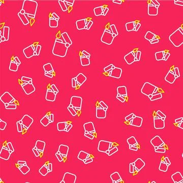Line Lighter icon isolated seamless pattern on red background. Vector Stock Illustration