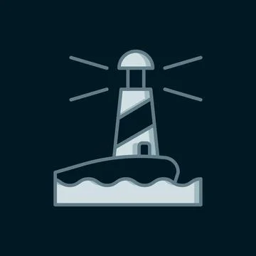 Line Lighthouse icon isolated on black background. Flat filled outline styl.. Stock Illustration