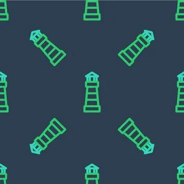 Line Lighthouse icon isolated seamless pattern on blue background.  Vector Ilustración de archivo